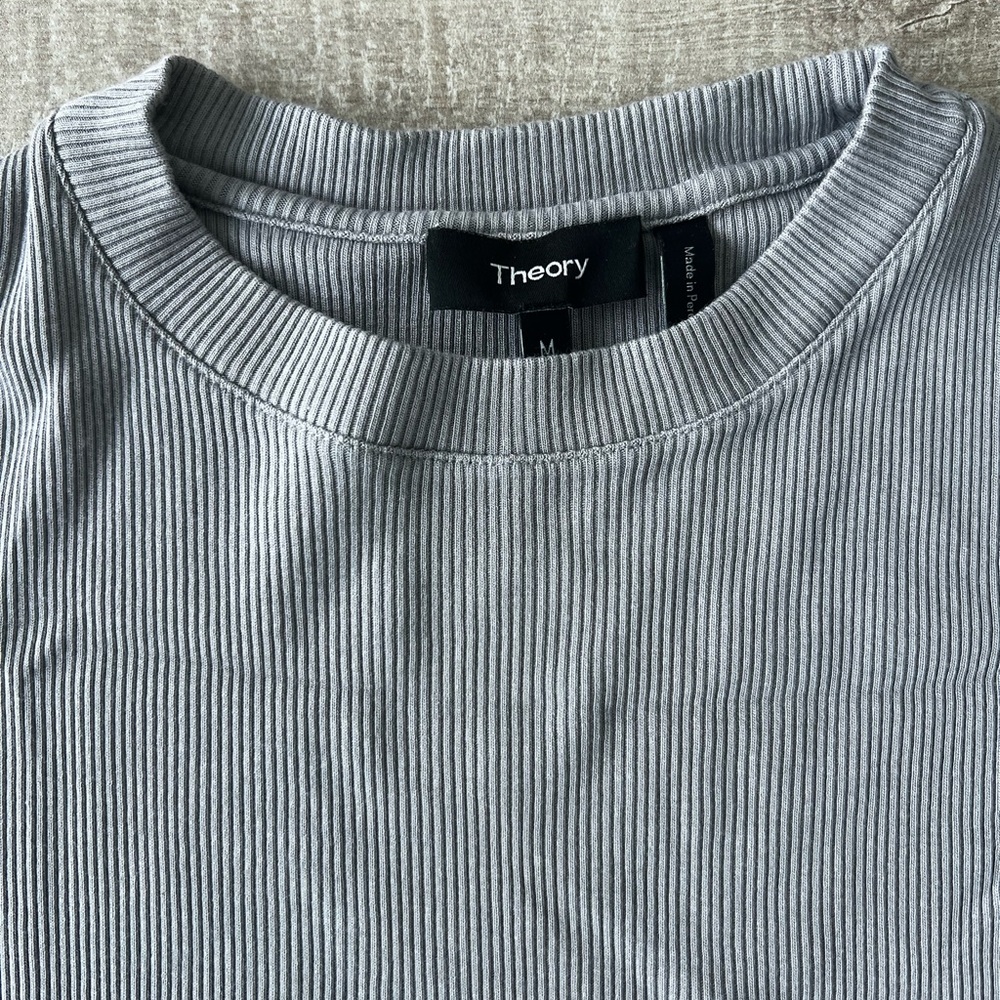 Theory Light Gray Ribbed Knit Top